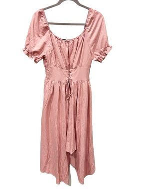 SheIn Dress Women's XL Blush Pink Corset Waist Puff Sleeve Renaissance Milkmaid